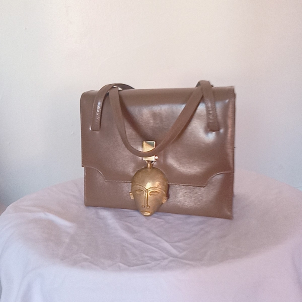 VINTAGE BOX PURSE | Rich Taupe African Mask